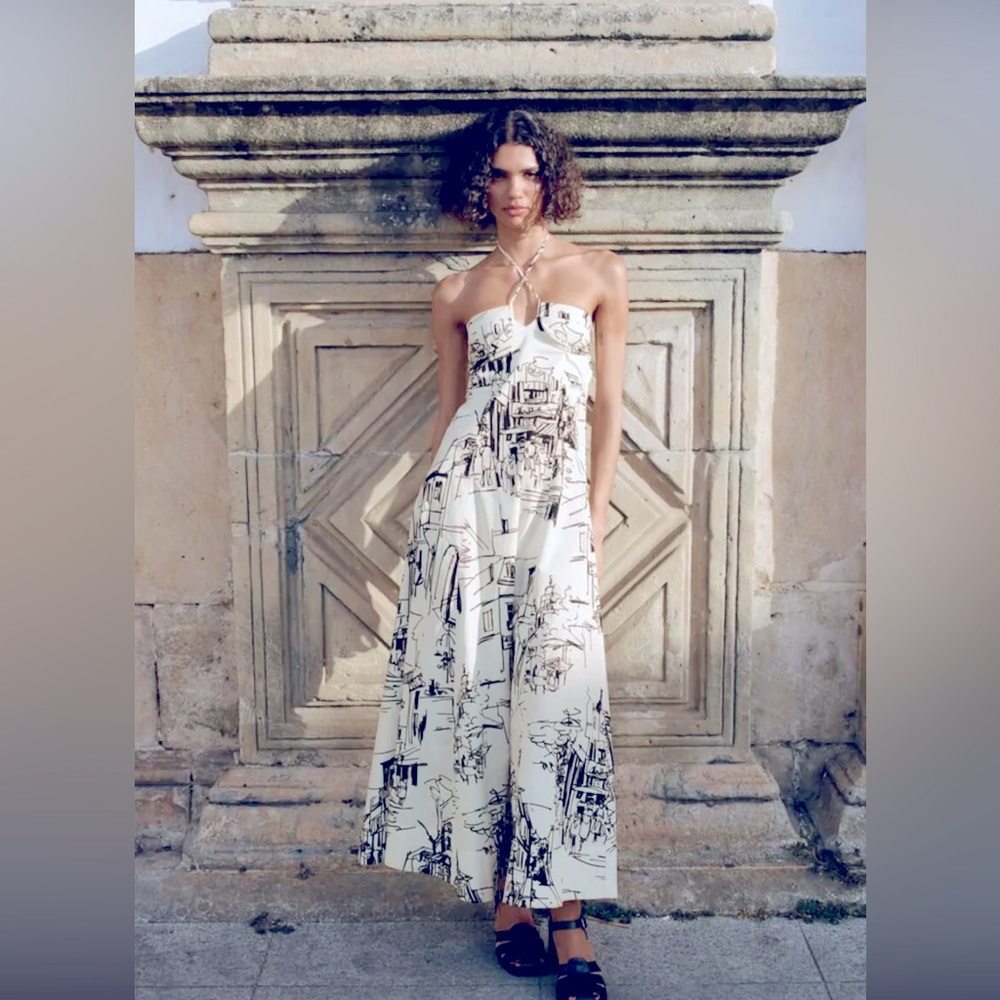 NEW ZARA WOMAN PRINTED MIDI DRESS ECRU 2891/006 Size XS